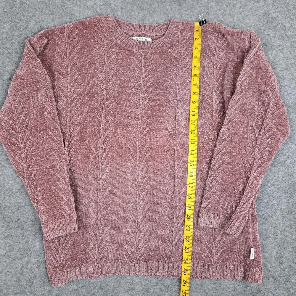 Orvis Chenille Cable Knit Sweater‎ Womens Size Large Mauve Pink Velour Crewneck